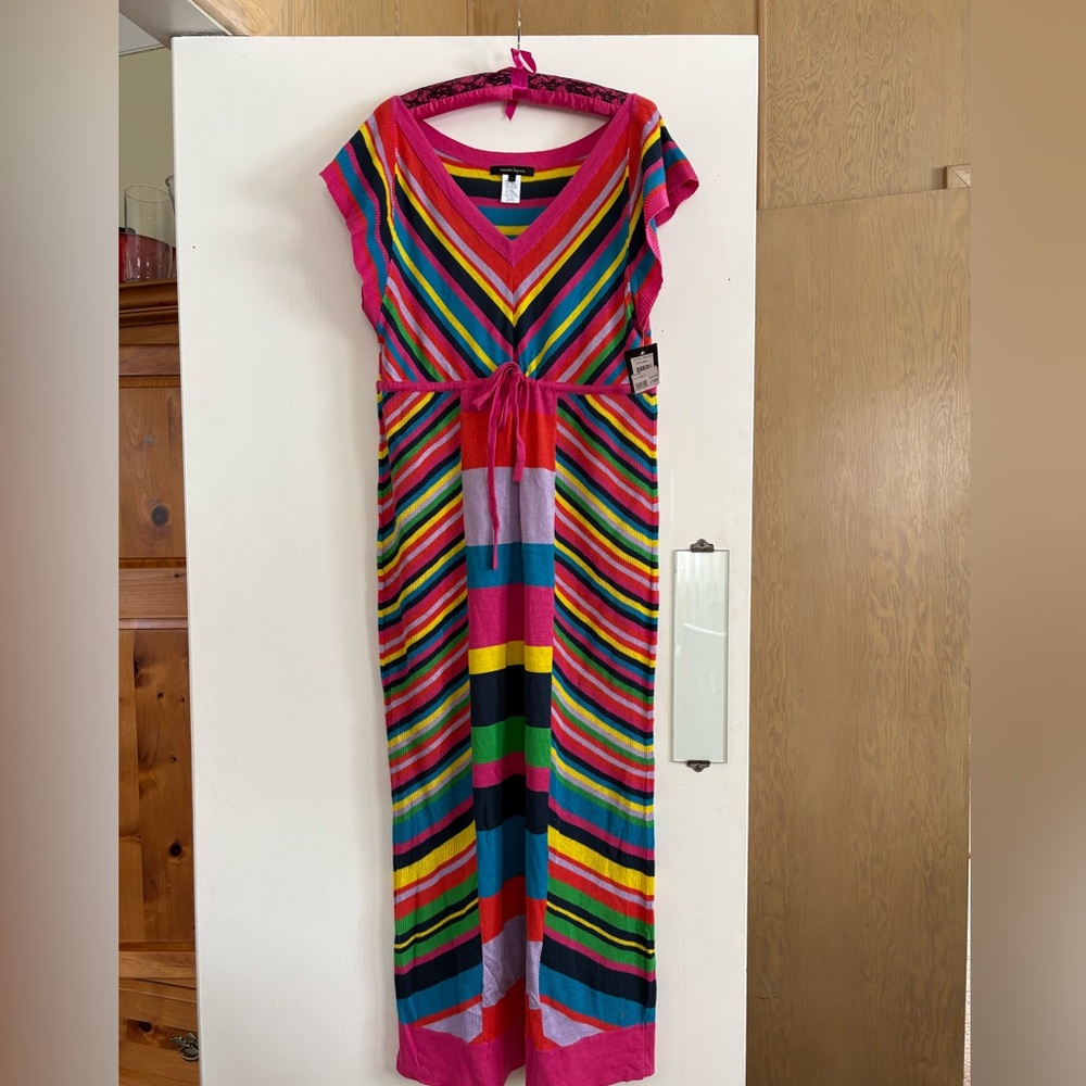Colourful beach coverup/dinner dress in silk/linen/cotton/viscose. NWT